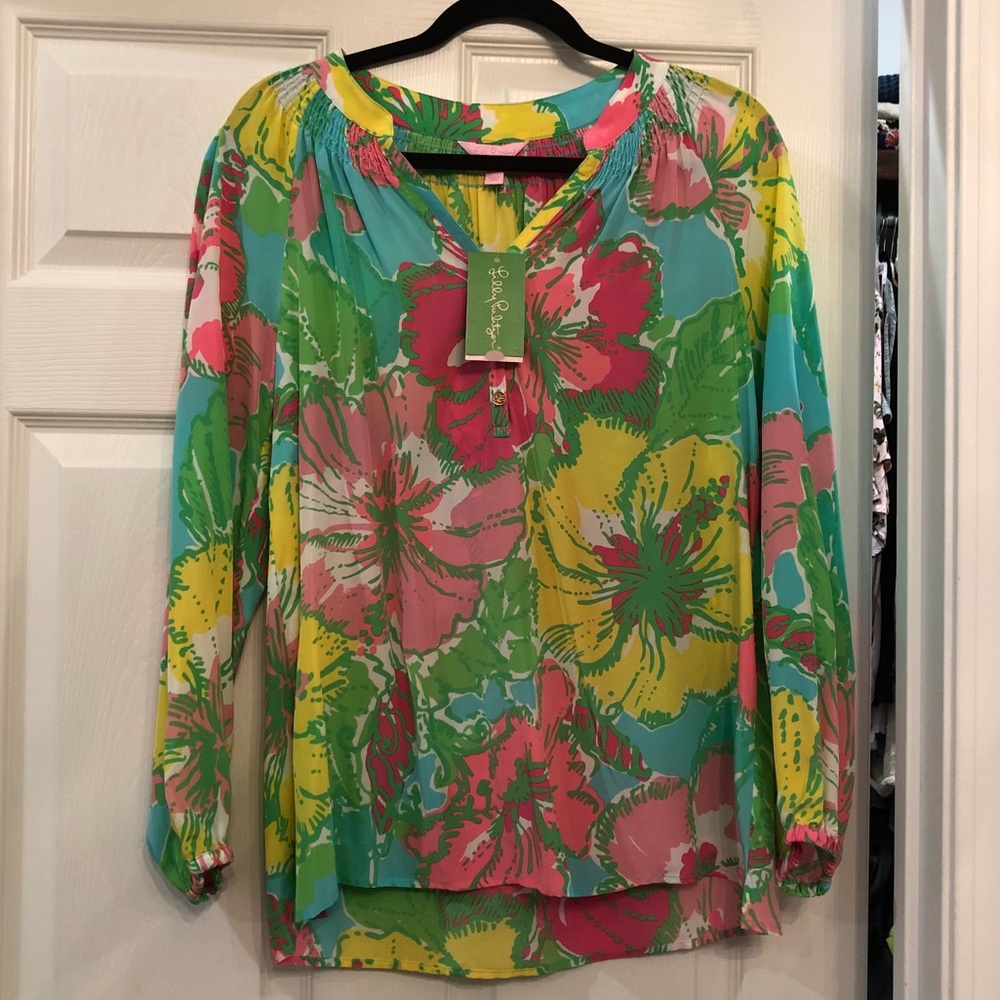 Lilly Pulitzer Silk Long Sleeve Top New Medium